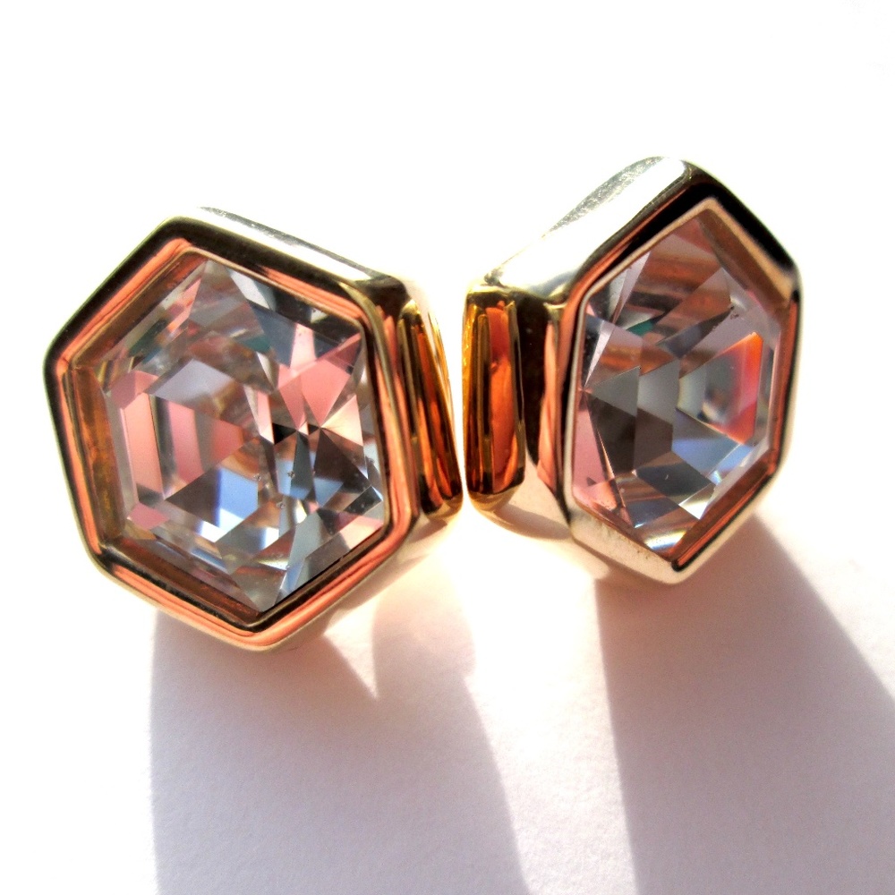 ✨Vintage SAL S.A.L. Swarovski America Limited Hexagonal Stud Earrings Crystal
